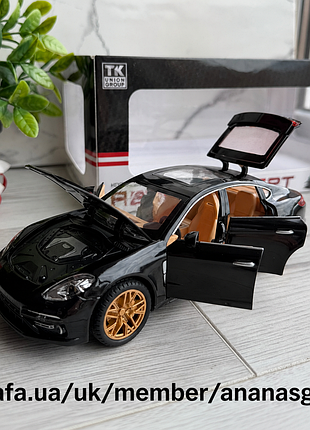 Металлическая машинка porsche panamenta черная 1:24, 20 см, свет и звук, открываются двери, капот и багажник