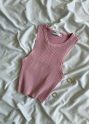 Базова рожева виварена вкорочена майка топ в широкий рубчик fb sister knitwear s