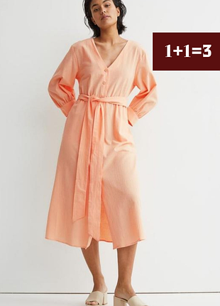 Персикова сукня-міді на ґудзиках з поясом h&m xs - s