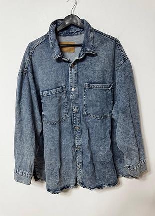 Куртка джинсовая рубашка женская синяя denim over size, размер 6xl - 7xl.