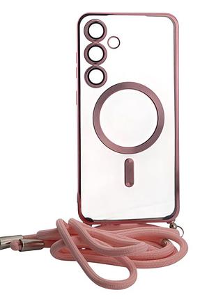 Чохол crossbody для samsung galaxy s24 plus прозорий зі шнурком рожевий