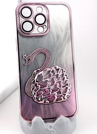 Чохол shiny swan ombre для apple iphone 15 pro max рожевий