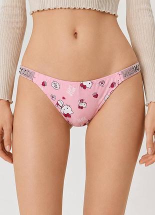 Трусики женские бикини со стразами розового цвета хеллоу котти victoria secret hello kitty