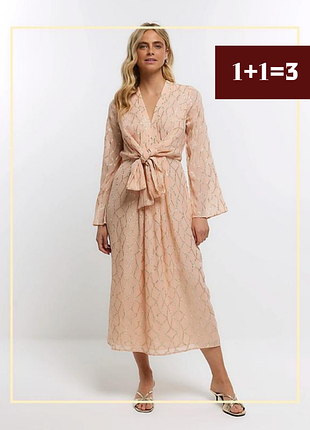 Персиковое платье миди с люрексом river island s - м