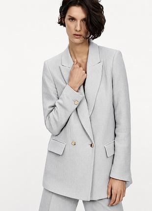 Піджак двобортний zara зара під твід фактурний прямий жакет