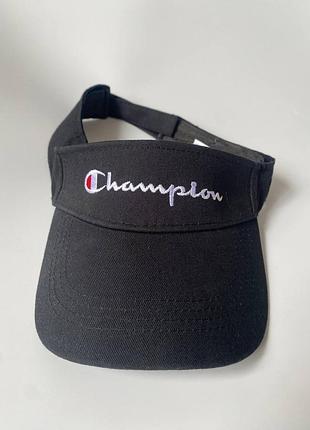 Кепка-козирок унісекс чоловіча жіноча champion чорна з вишивкою бавовна