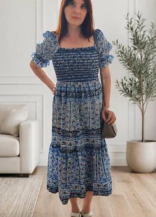 M&amp;s летнее хлопковое платье-миди blue mix 792 12 / eur 40