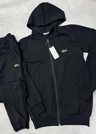 Костюм спортивний чоловічий lacoste, чорний, унісекс, двонитка, вишивка, весна/літо/осінь, розміри s-3xl