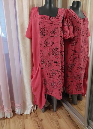 Асимметричное котоновое с одним карманом платье 👗 большого размера италия