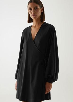 Cos черное платье xs  на запах мини длинный рукав хлопок