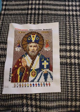 Вышитая икона бисером IV, Николая чудотворца.