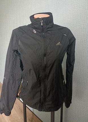 Ветровка adidas xxs -xs, черная плащевка, приталенная