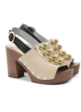 Кожаные босоножки сабо на платформе и деревянном каблуке pollini