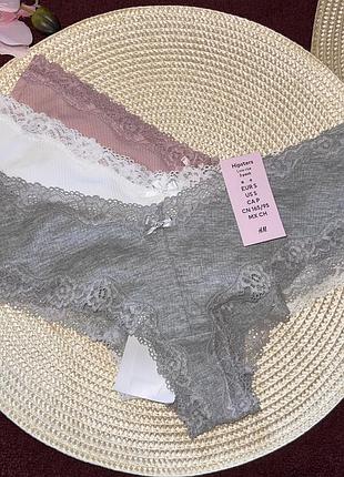 Женские коттоновые трусики с кружевом пастельных оттенков h&amp;m размер:  ✅s