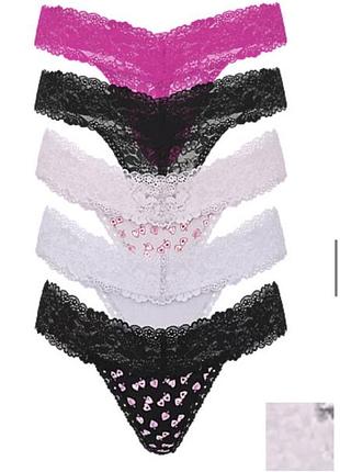 5-pack pink wink™ thong panties мережевний набір трусиків pink від victorias secret