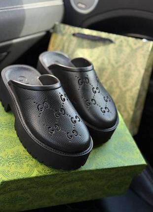 Клоги gucci platform slides black premium