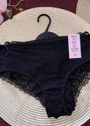 Женские коттоновые трусики с кружевом черного цвета h&amp;m размер:  ✅s