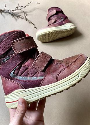Термочеревики зимові дитячі для дівчинки ecco gore-tex 29 розмір устілка 18,2 см бордові шкіряні на липучках