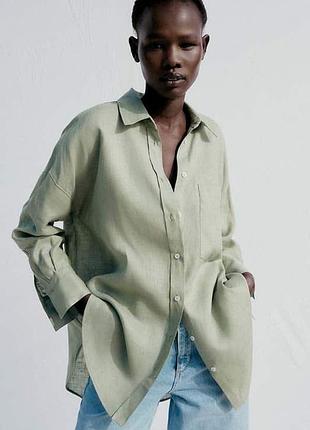 Zara, лляна сорочка оверсайз, р.xs