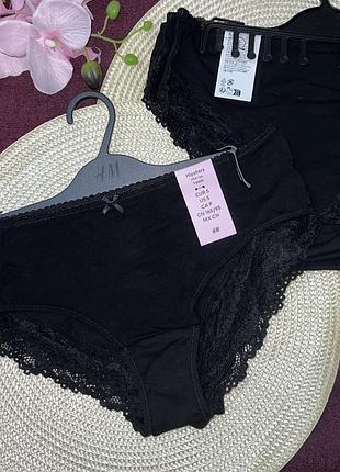 Женские коттоновые трусики с кружевом черного цвета h&amp;m размер:  ✅s