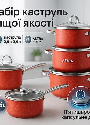 Набір посуду для будь-яких плит, фірмові набори каструль, набір каструль-сотейників wc-85