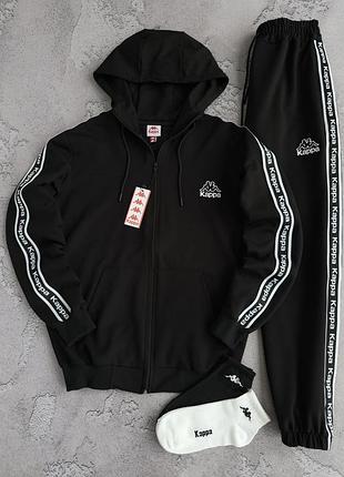 Костюм спортивный мужской соп худи черный kappa black! спортивный костюм мужественный чёрный kappa! сип худи брючины лампас! материал двухнитка!
