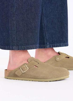 Замшеві шльопанці сабо birkenstock boston