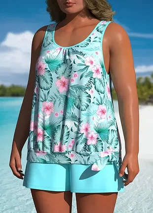 Купальный топ-танкини с очаровательным летним принтом верх купальника plus size