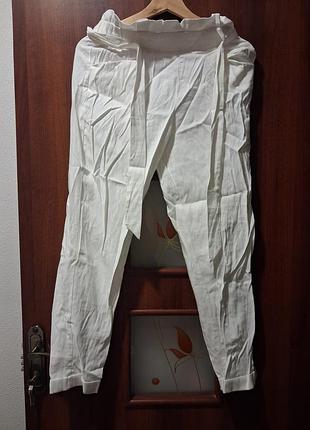 Літні білі штани zara paperbag з поясом, розмір s (44) банани slouchy