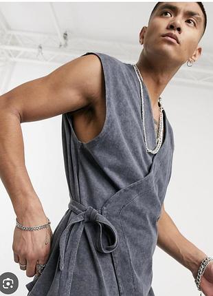 Вареный серый топ жилет на завязках asos