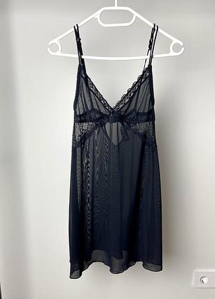 Чорний прозорий пеньюар з мереживом esmara lingerie