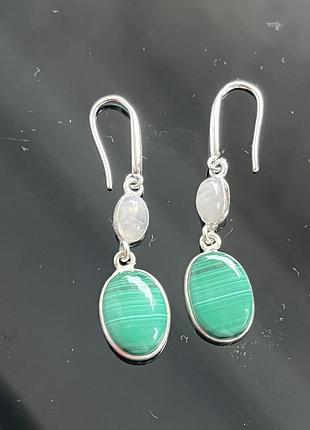 Серьги сережки малахит лунный камень