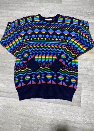 Мужской шерстяной свитер zig zag , размер m , woolmark , винтаж .