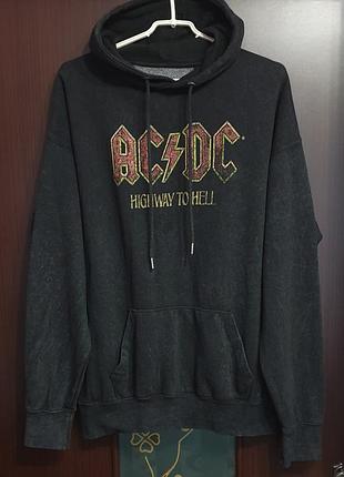 Коттоновое на флисе худи из лого группы ac/dc от ирландского бренда primark