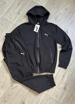 Чорний спортивний костюм чоловічий puma s однотонний костюм плащівка якісний туреччина осінь весна
