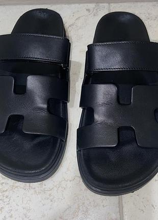 Шльопанці hermès, оригінал, чорні, 25 см устілка