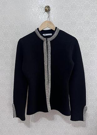 Розкішний жакет/ кардиган прикрашений стразами 100 % вовна zara/ зара