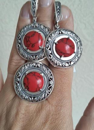 Серебряный комплект с красным кораллом арт.1851,20322