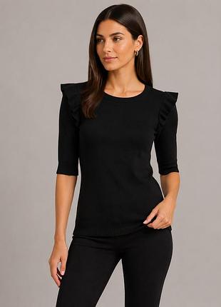 Черная кофта с рюшами на плечиках размер xs s m h&m
