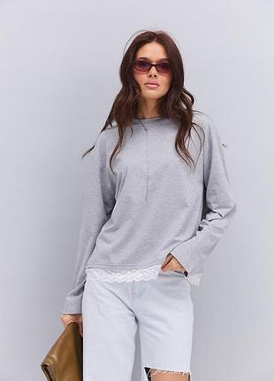 Лонгслів oversize з мереживом
