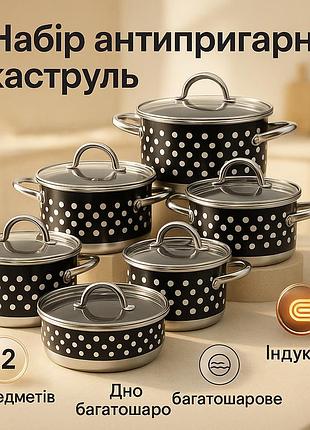 Комплект каструль, набір каструль з міцним антипригарним покриттям, каструлі з прозорими кришками lw-72
