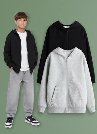 Теплая олимпийка h&amp;m для мальчика 134 140 158 164 170 серая черная зепка кофта на замке