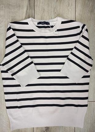 Новый трикотажный джемпер в полоску zara knit. размер s. бретонка/теляшка