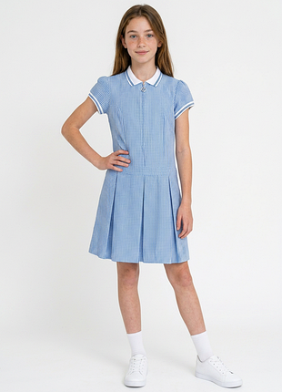 Плаття на дівчинку 12-13 років / girls rib collar gingham school summer dress - blue