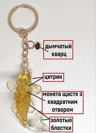 🐟 талісман-брелок «жовтий короп коі» 🐟 акрил, цитрин, димчастий кварц, монета щастя, фен-шуй, оберіг, достаток, удача