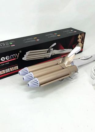 Плойка gemei gm-1988-25 потрійна хвиля з керамічним покриттям та регулюванням температури