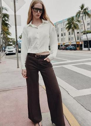 Джинси брюки вайд лег wide leg коричневі zara