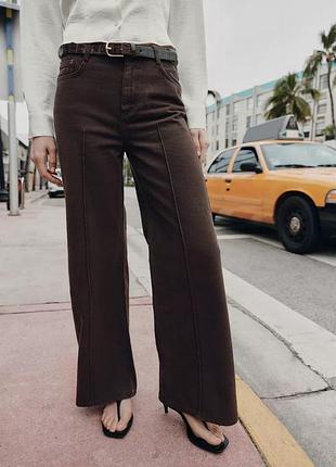 Джинси брюки вайд лег wide leg коричневі zara