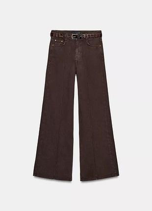 Джинси брюки вайд лег wide leg коричневі zara