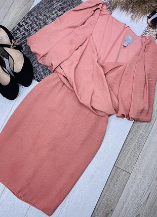 Літня сукня asos s коротке плаття святкове рожева сукня на запах плаття футляр з об’ємними рукавами та поясом